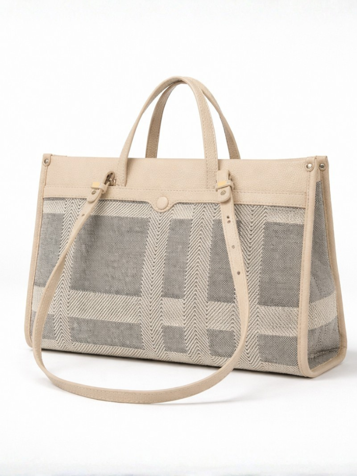 Premium Canvas & PU Leather Travel Tote Beige for Women