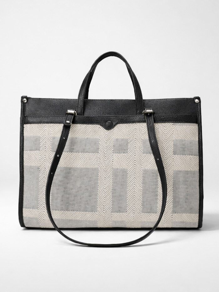 Premium Canvas & PU Leather Travel Tote Black Bag for Women