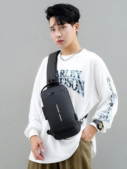 Anti-theft sling bag with a USB charging cable