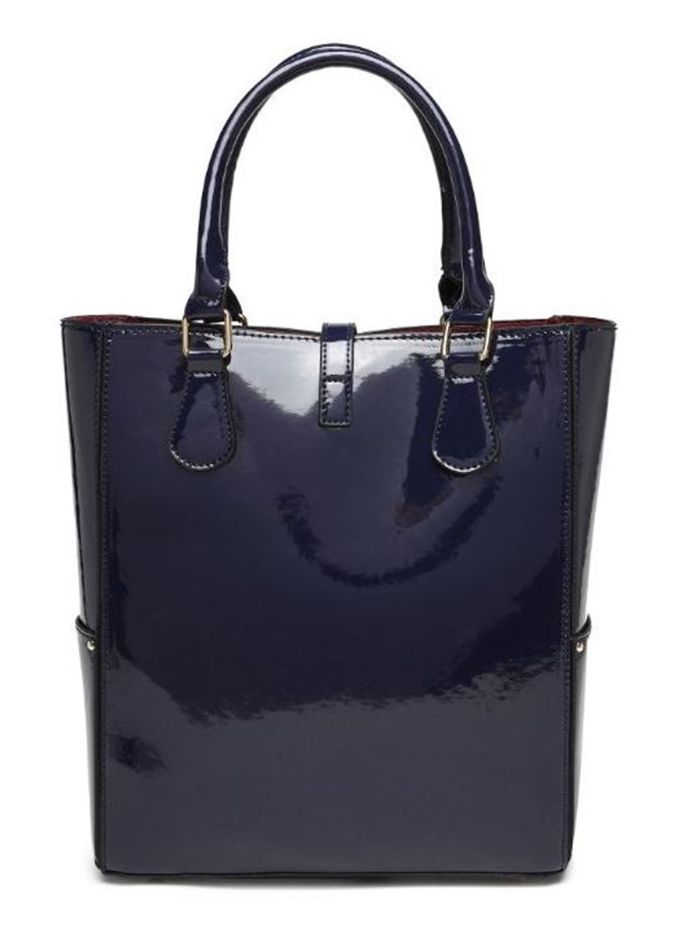 Elegant Patent Leather Blue Tote Handbag for Women