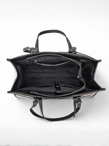 Premium Canvas & PU Leather Travel Tote Black Bag for Women