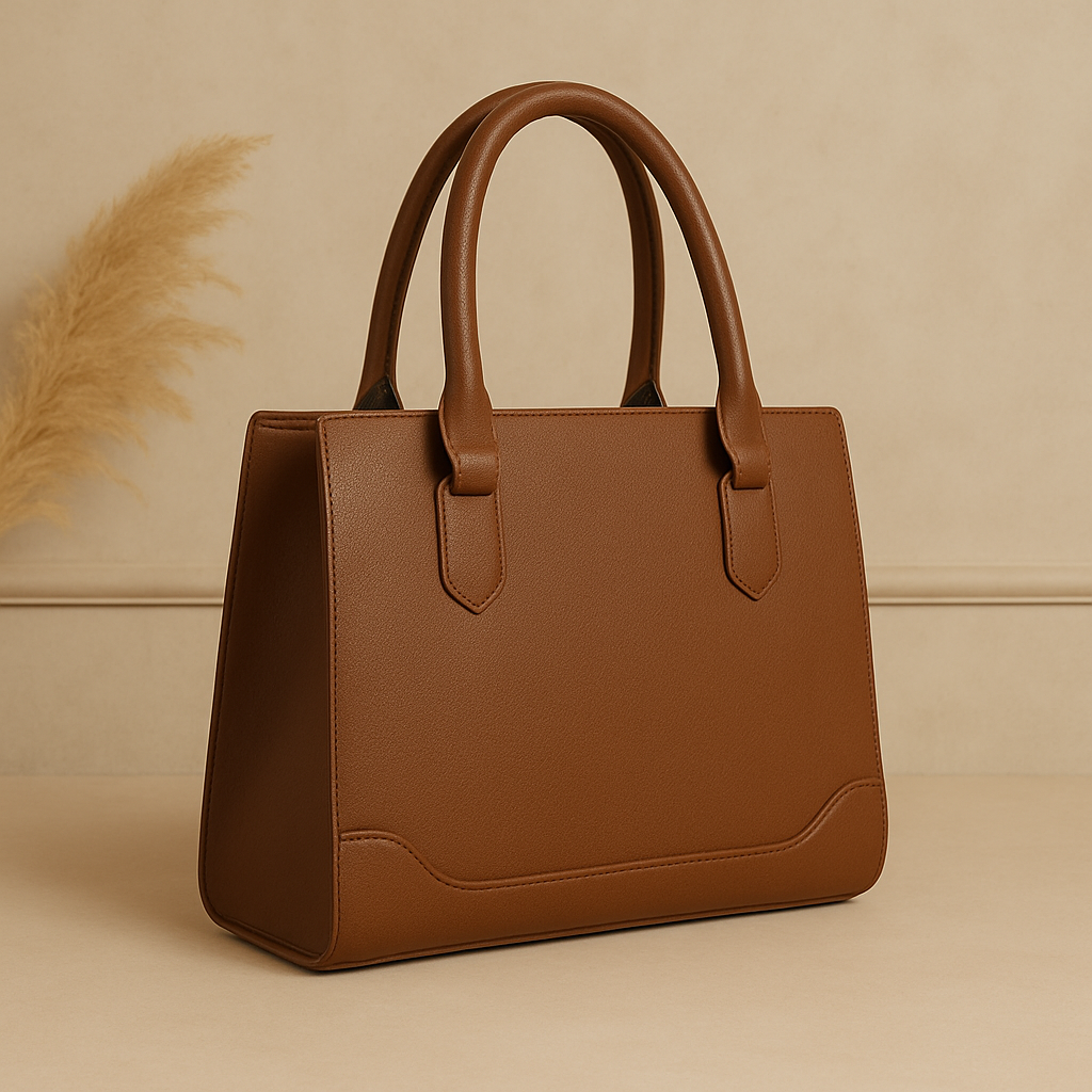 Elegant Structured Black Leather Handbag with Golden Accents | Luxury Women's Tote