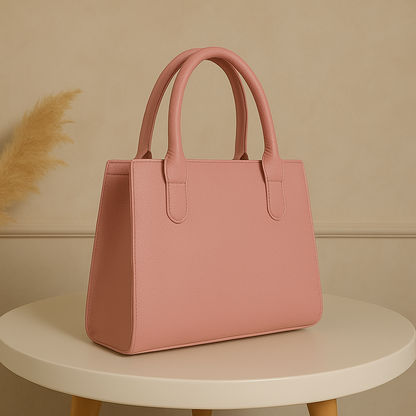 Elegant Structured Black Leather Handbag with Golden Accents | Luxury Women's Tote