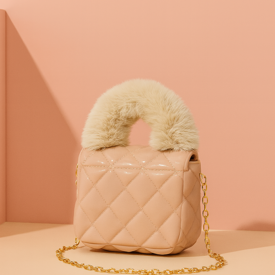 Noiré Luxe Quilted Fur Handle Handbag for Girls