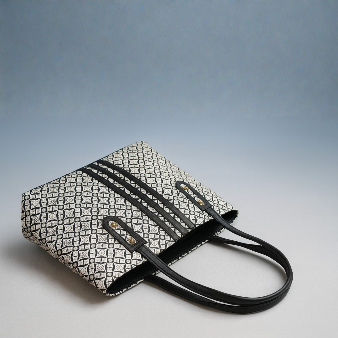 Geometric Print Structured Tote Handbag