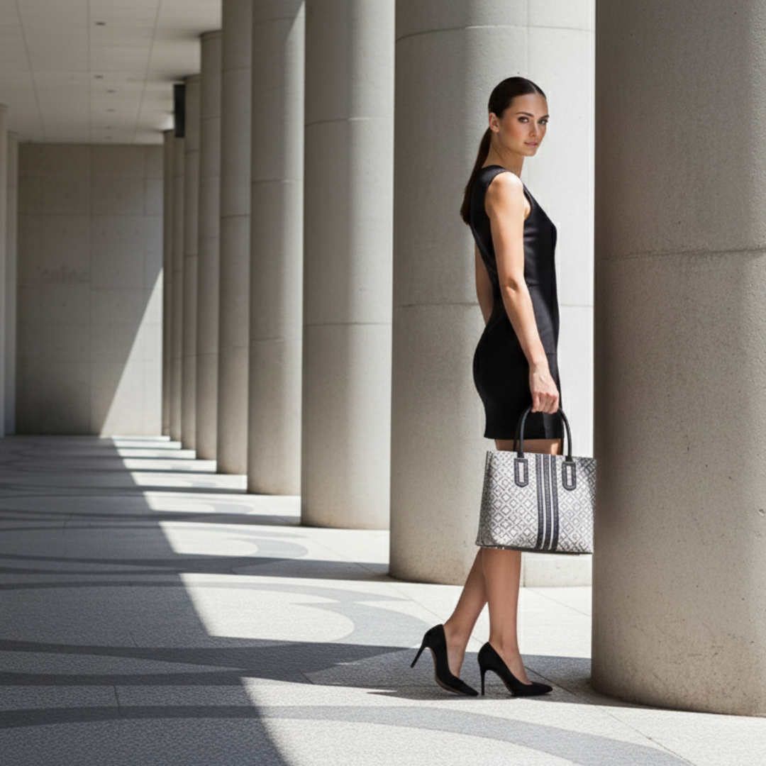 Geometric Print Structured Tote Handbag