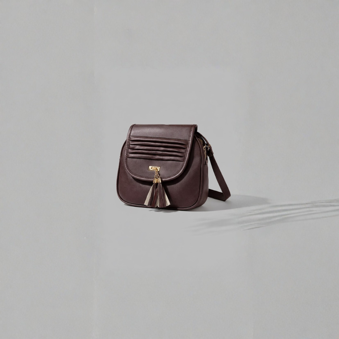 Women's Brown Compact Sling Bag with Tassel & Organizer Pockets