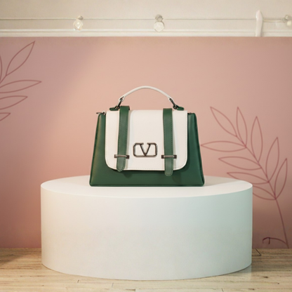 Elegant Green & White Satchel Bag for Women